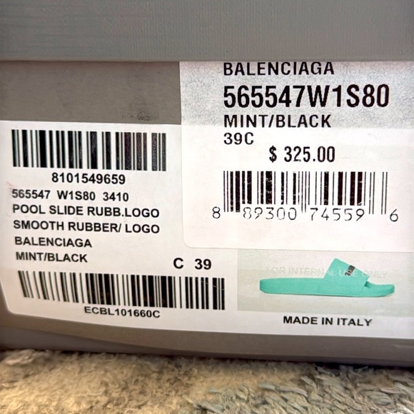 Balenciaga Logo Pool Slides Flat Sandals Slippers Mint - Picture 2 of 3